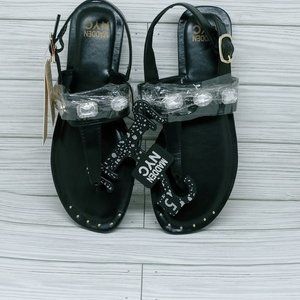 Madden NYC Women's Black Studded Thong Flat Sandals Size 5